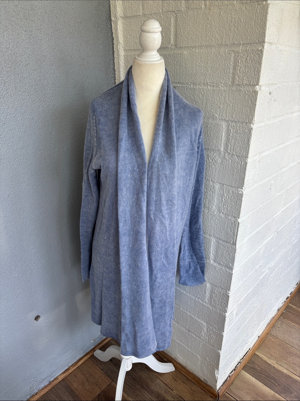 White + Warren Cashmere Lightweight Blue Open-Front Blue Cardigan Sweater sz L